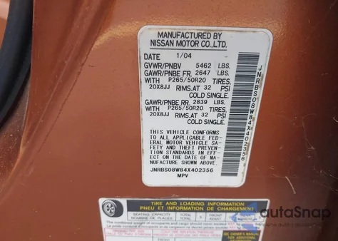 2004 Infiniti Fx45 из США, поврежденный, VIN JNRBS08W84X402356